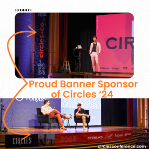 Custom event banners by Banners Overnight displayed at Circles '24 conference. High-quality, vibrant stage banners showcasing professional branding. Perfect for events, trade shows, and promotions.